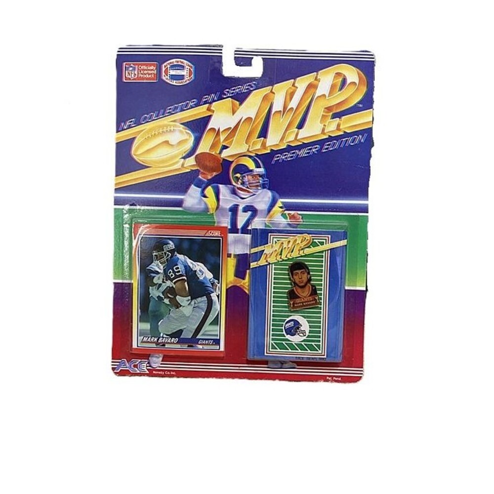 Vintage 1990 Mark Bavaro  NFL MVP Collector Pin & Card Set – Giants – Premier Ed
